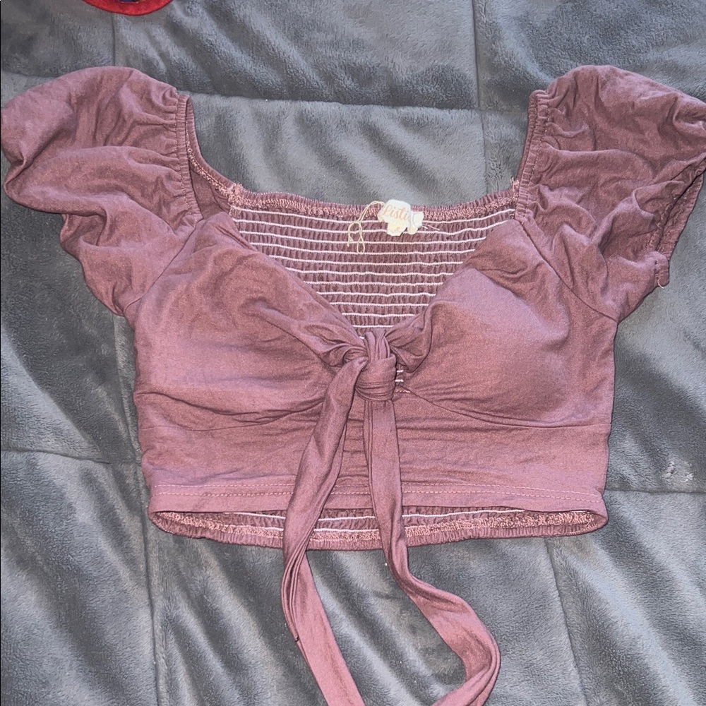 Listicle Mauve Tie-Front Puff Sleeve Crop Top